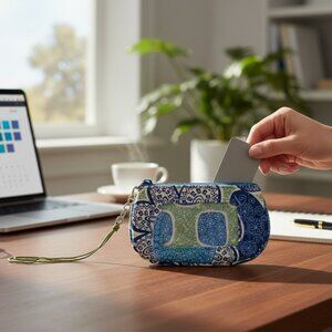 Vera Bradley Doodle Daisy Zip Card, Coin and ID Holder Wristlet Small Never Used